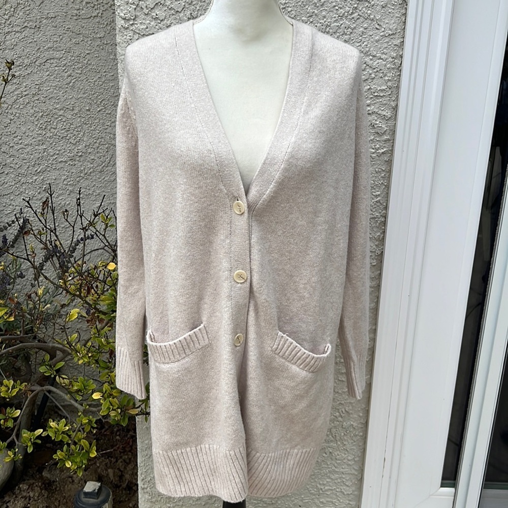 💚Treasure & Bond Nordstrom Beige Wool Blend Long Button Cardigan Size L NWT